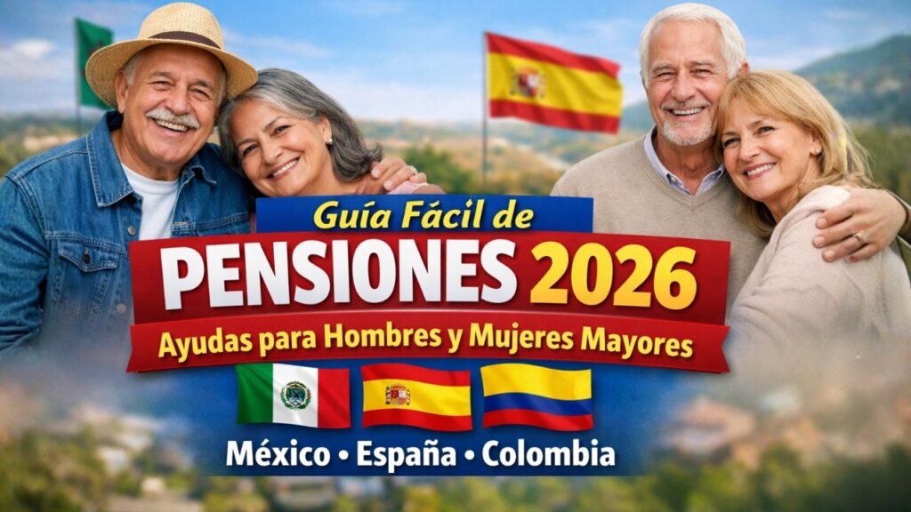 Guía fácil de pensiones 2026: ayudas para hombres y mujeres mayores en México, España y Colombia